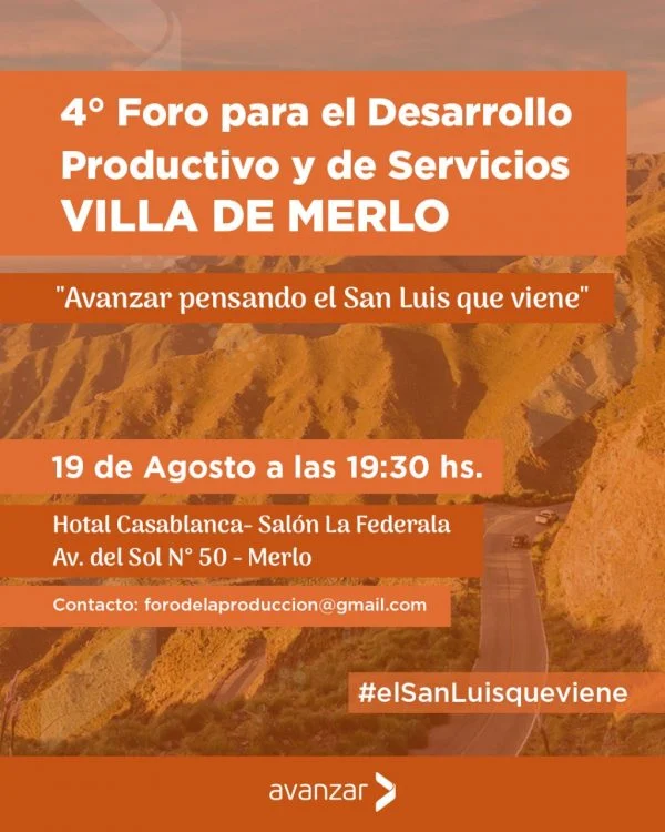 Villa de Merlo será escenario del 4° foro para el Desarrollo Productivo y de Servicios