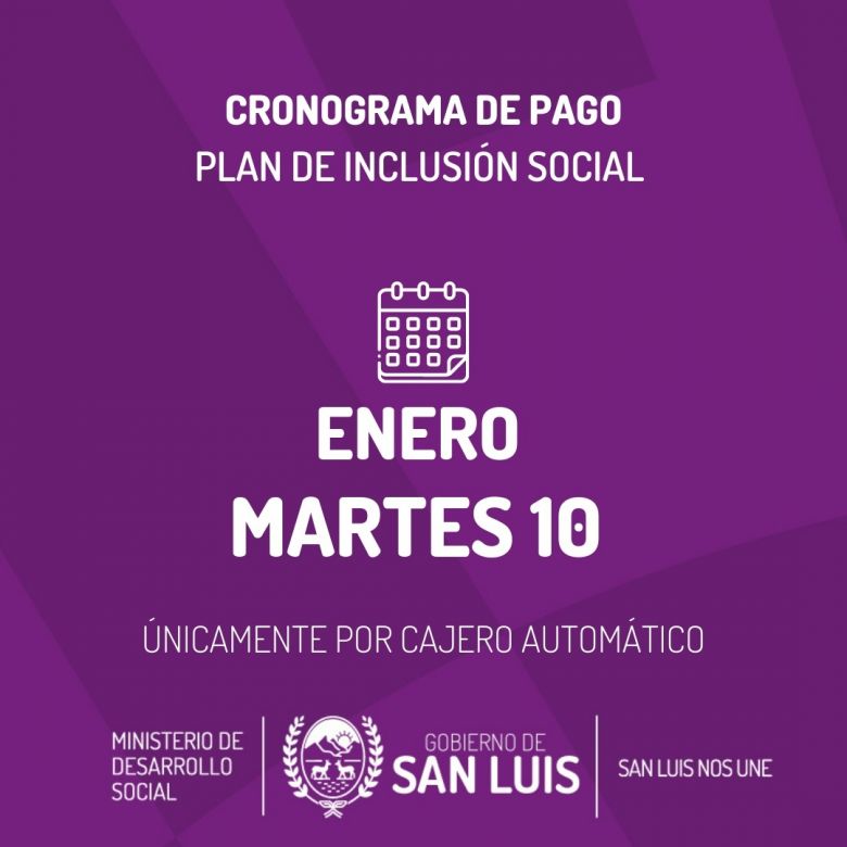 El próximo martes cobrarán los beneficiarios de Inclusión