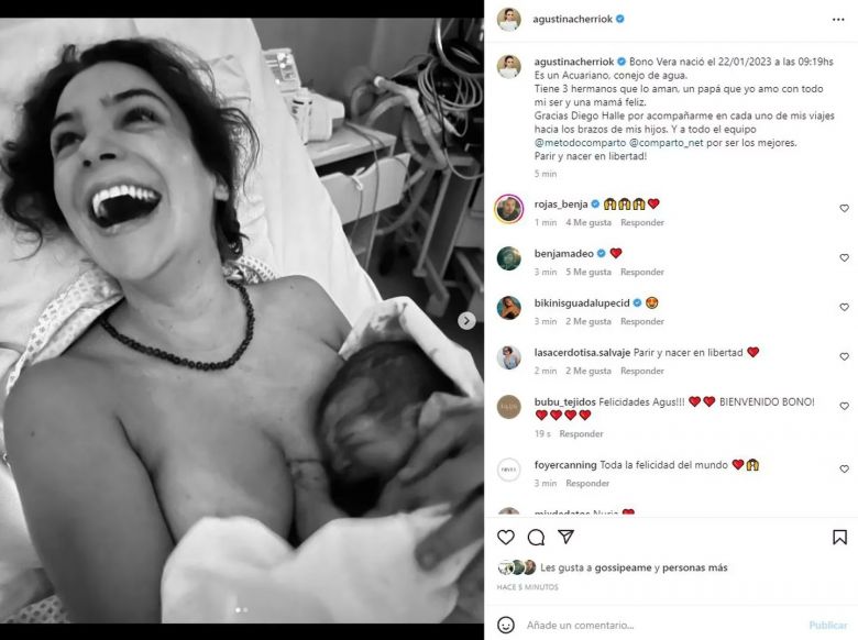 Agustina Cherri fue mamá por cuarta vez: la tierna foto con la que presentó a Bono