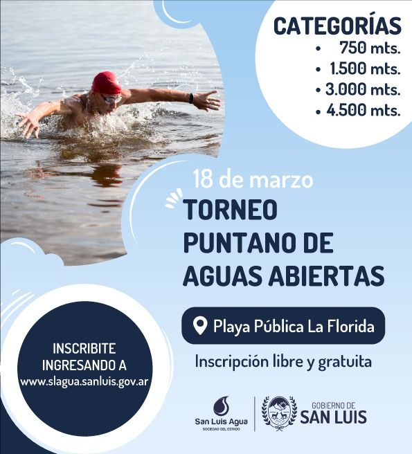 San Luis Agua realizará el 1er Torneo Puntano de Aguas Abiertas