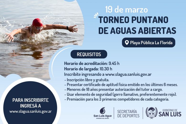 El Torneo Puntano de Aguas Abiertas se reprograma para el domingo 19 de marzo