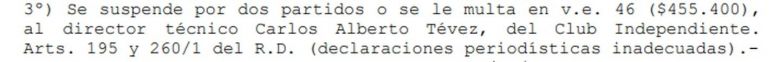 Se confirmó la sanción a Carlos Tevez luego de sus fuertes acusaciones contra el árbitro Pablo Dóvalo
