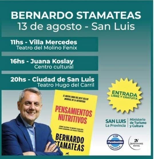 Bernardo Stamateas presentará su nuevo Libro en Villa Mercedes, Juana Koslay y San Luis 