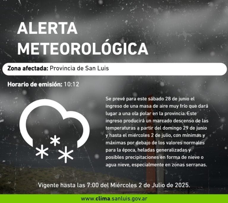 Villa Mercedes bajo ola polar: temperaturas extremas de hasta -9°C y suspensión de clases por la mañana