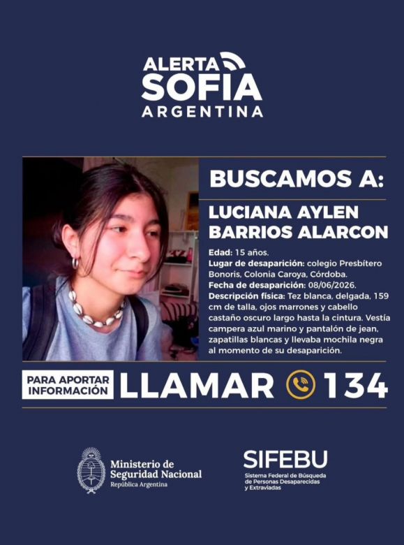 Activan alerta Sof&iacute;a para buscar a Luciana Ayl&eacute;n Barrios