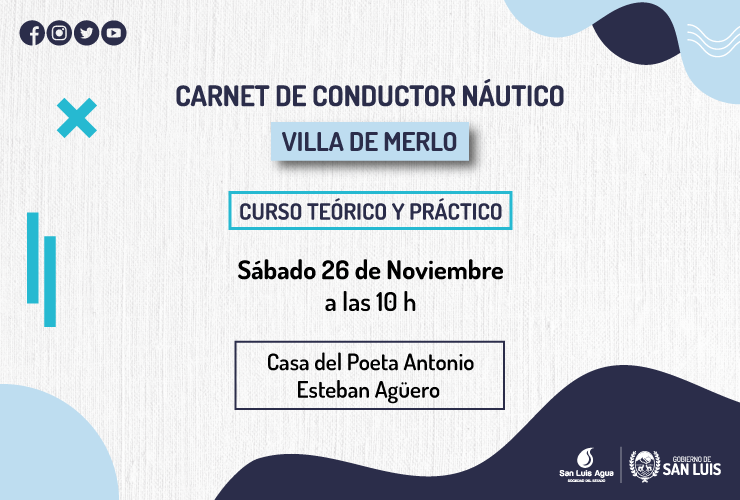 El curso para el Carnet de Conductor Náutico se realizará en Villa de Merlo