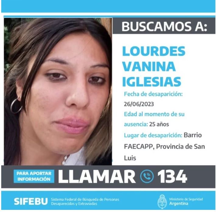 A una semana de la desaparición de Lourdes Iglesias continúan su búsqueda en San Luis