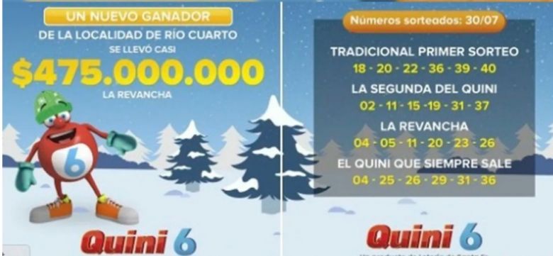 Se vendió en Río Cuarto el Quini 6 ganador de 475 millones de pesos