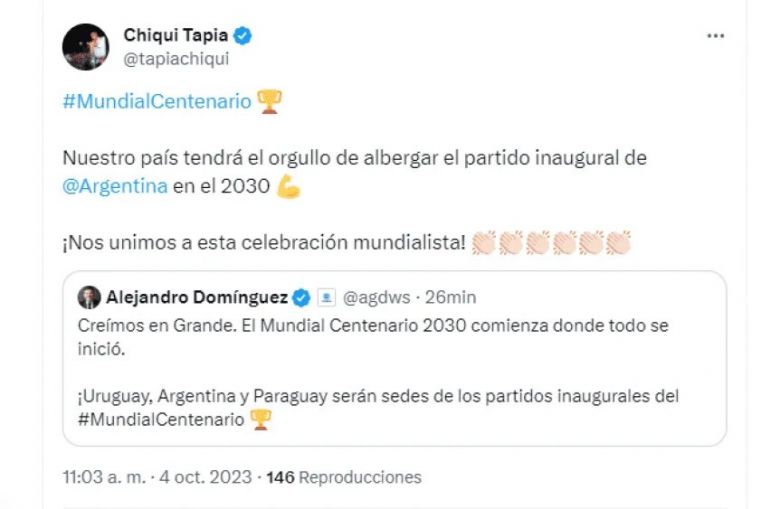 Argentina, Uruguay y Paraguay inaugurarán el Mundial Centenario 2030
