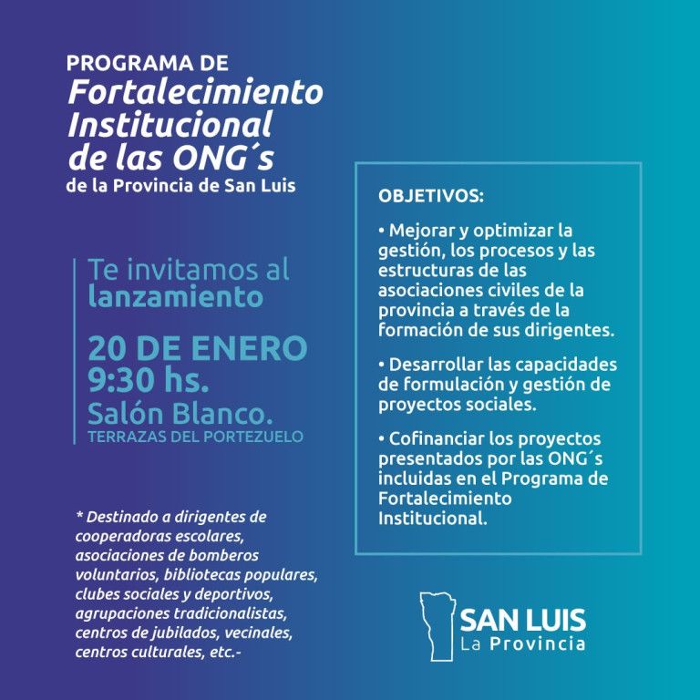 El gobierno de San Luis presenta un programa para fortalecer a las ONG de la provincia